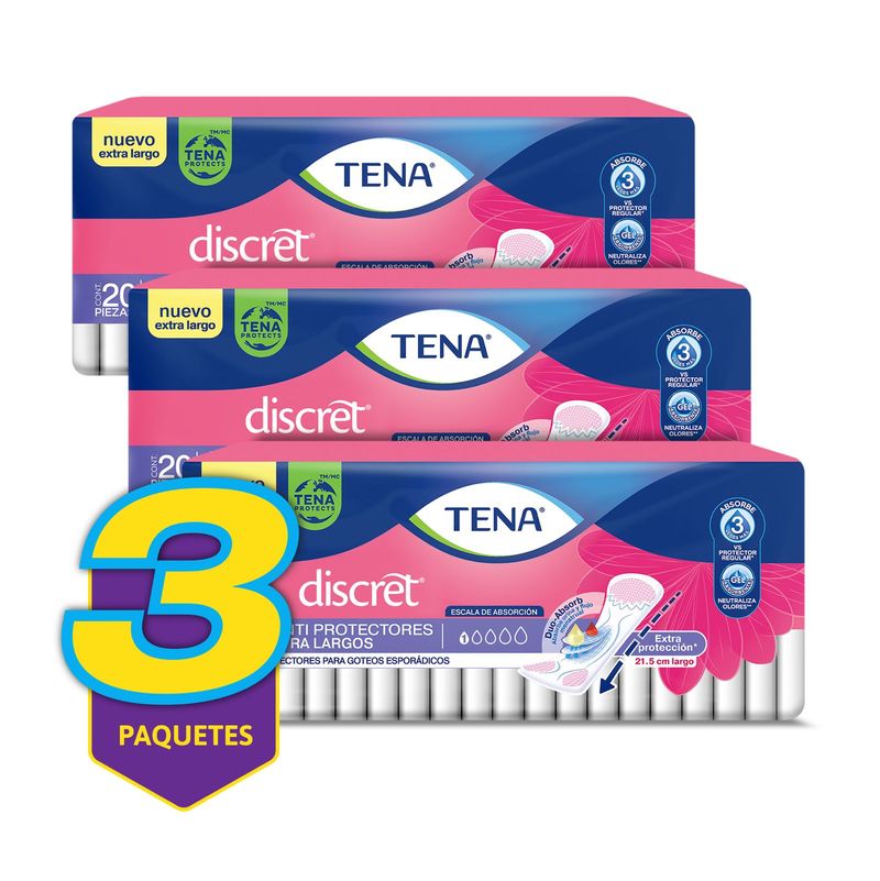 3 Paquetes De Tena Lady Discret Panti Protectores Extra Largos 20 Pzs Tena Mx 